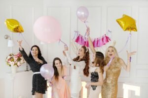 Team bride. Women celebrating bachelorette party